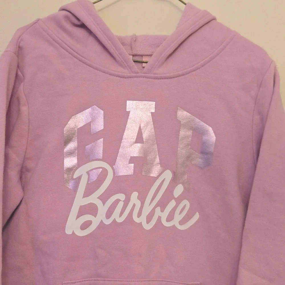 Gap Kids Barbie Logo Hoodie Pink Metallic‎ Foil Sweatshirt XL Kids
